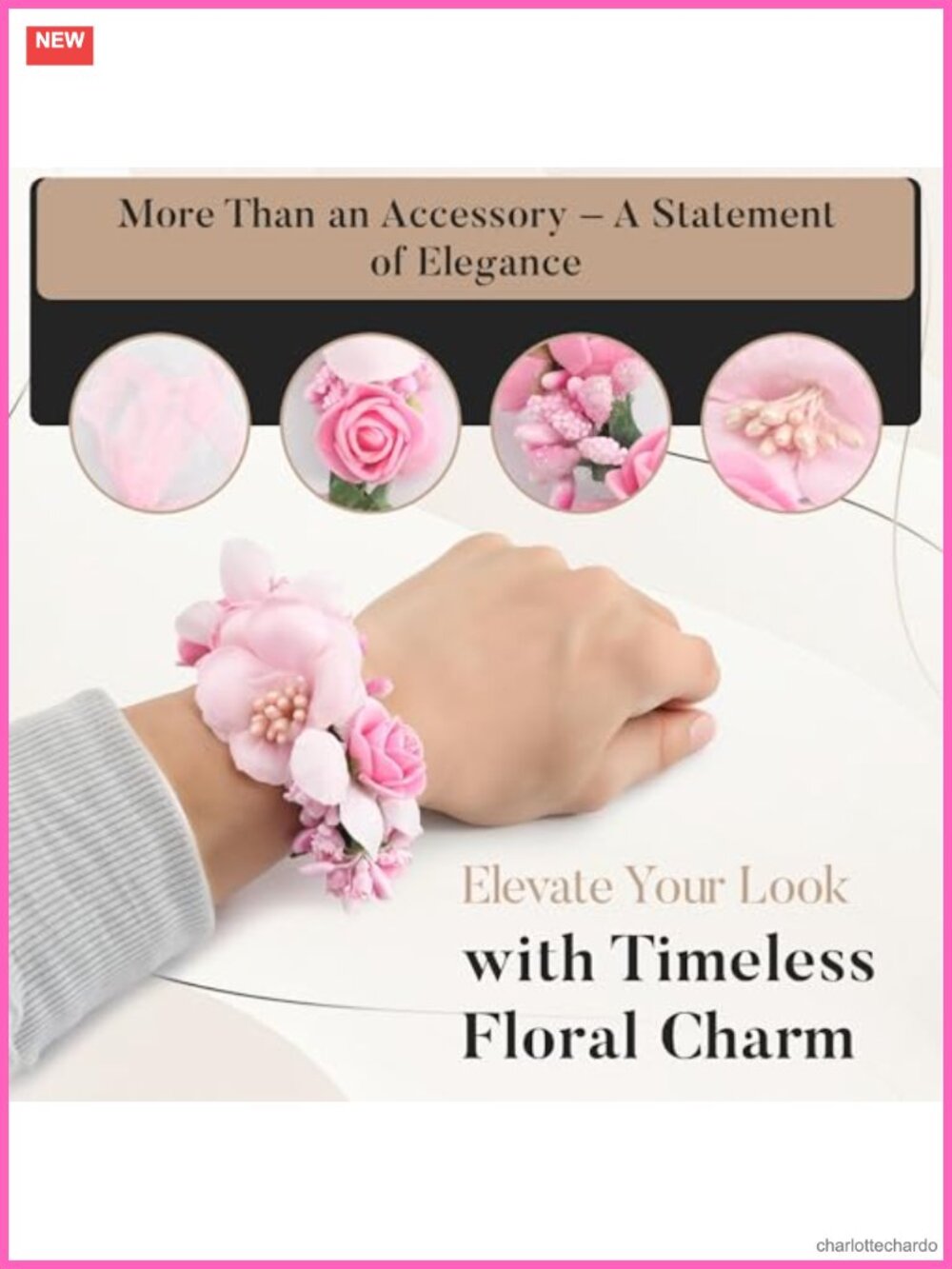 Floral Crown Headband & Wristbands Set Adjustable Ribbon Hair Accessories - Picture 4 of 5